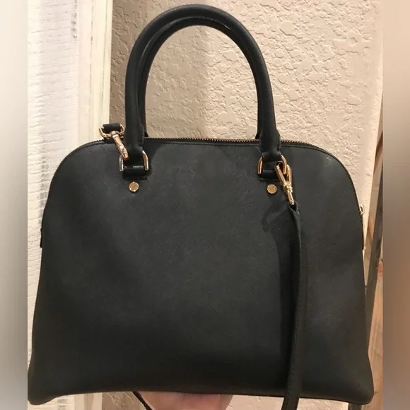 MICHAEL KORS Cindy Large Leather Dome Satchel Black Handbag/Crossbody W/Gold - Picture 5 of 17